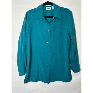 Joanna Stretch Women's Turquoise Faux Swede Long Sleeve Button Down Shirt Size S